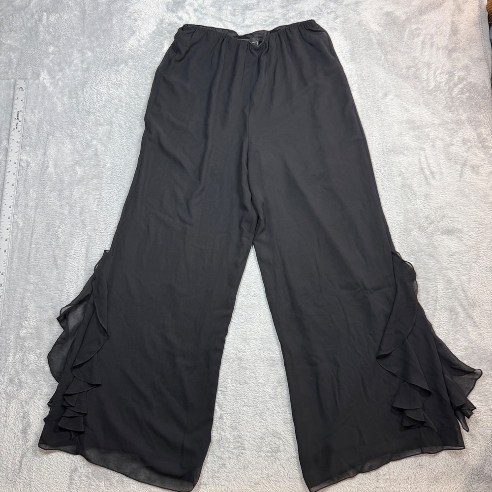 Alex Evenings Ruffle Side Slit Wide Leg Pants Womens M Black Formal Evening Y2K